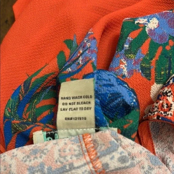 Flying Tomato Wrap Blouse Orange Multicolor Boho Tropical Elastic Waist Medium - Picture 12 of 12